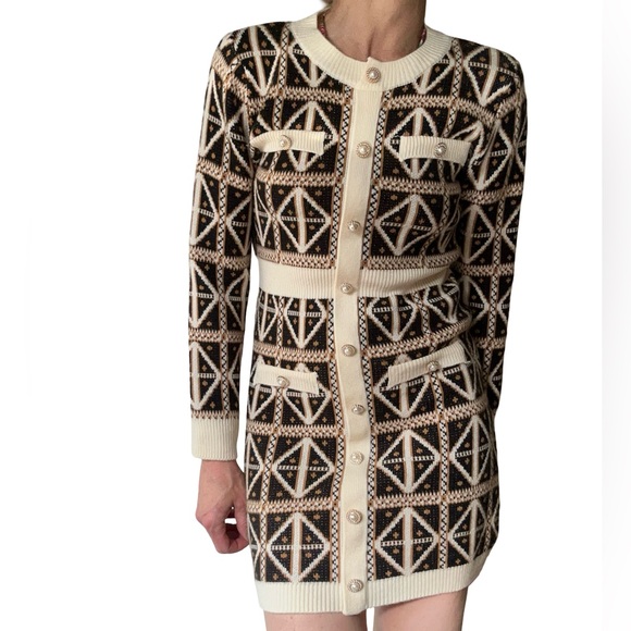 Alice Dudu Stretchy Thick Sweater Cream Midi Preppy Dress - Picture 1 of 8